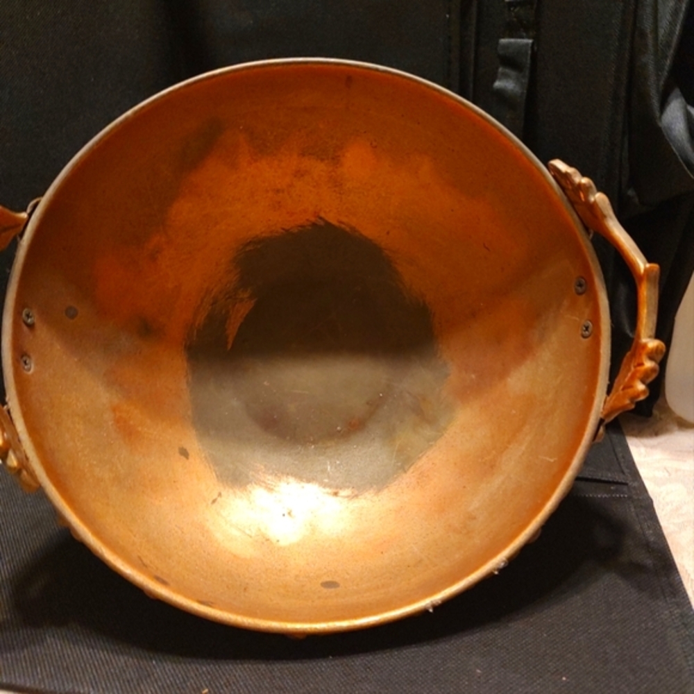 🔸🍂🔸Beautiful Vtg Copper Metal Leaf Pedestal Display Fruit Bowl Centerpiece - Picture 14 of 16